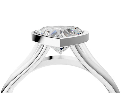 Heart Cut Bezel Set Lab Grown Diamond Engagement Ring with Split Shank| D VS1