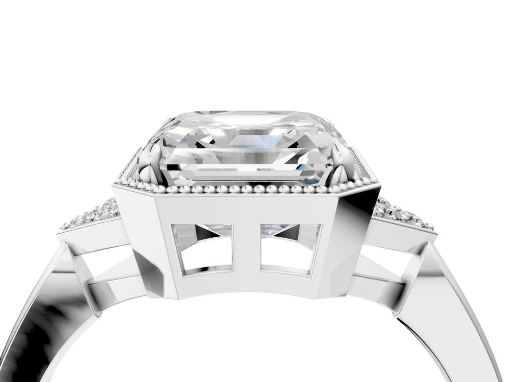 ASSCHER MILGRAIN VINTAGE RING