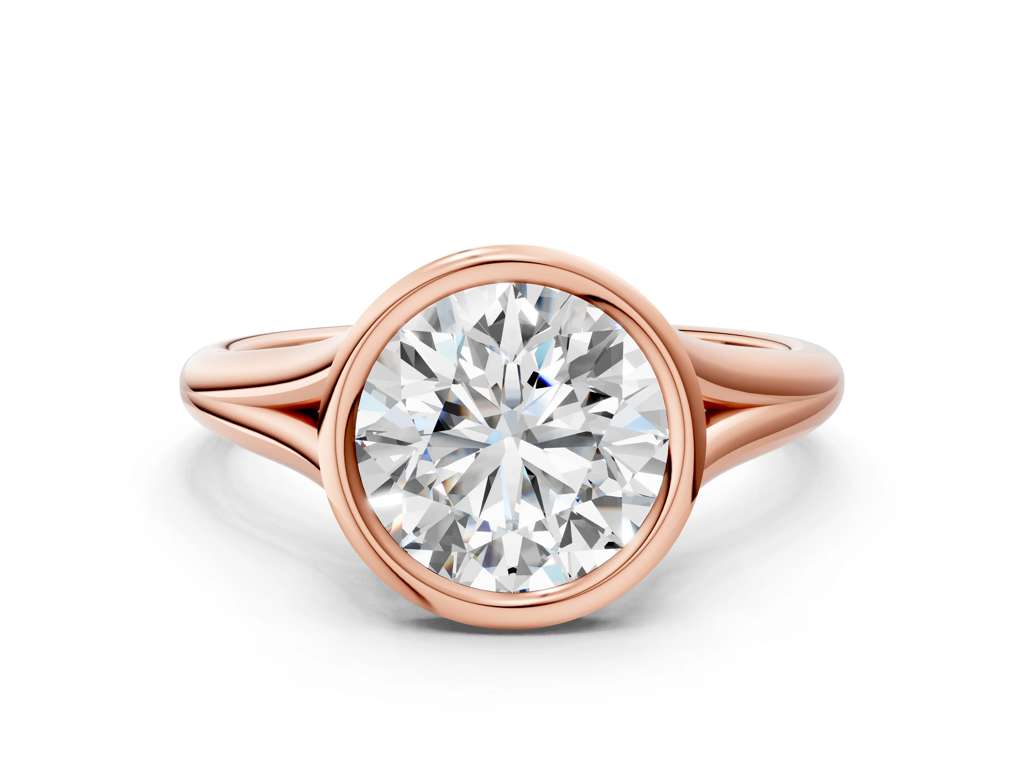 Round Cut Bezel Set Lab Grown Diamond Engagement Ring with Split Shank| D VS1