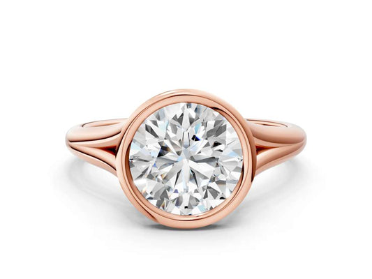 Round Cut Bezel Set Lab Grown Diamond Engagement Ring with Split Shank| D VS1 - M&D Signature Jewels