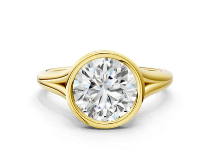 Round Cut Bezel Set Lab Grown Diamond Engagement Ring with Split Shank| D VS1