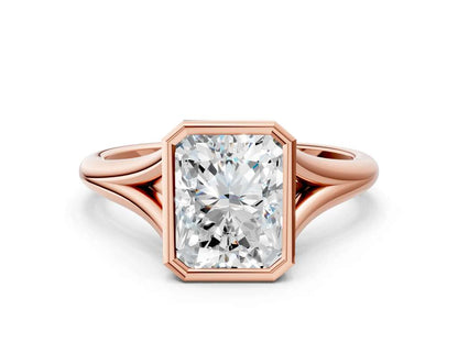 Radiant  Cut Bezel Set Lab Grown Diamond Engagement Ring with Split Shank| D VS1
