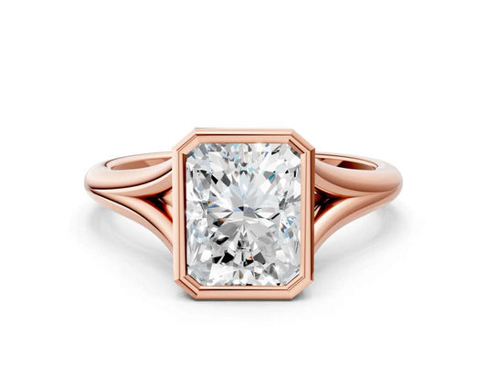 Radiant  Cut Bezel Set Lab Grown Diamond Engagement Ring with Split Shank| D VS1 - M&D Signature Jewels