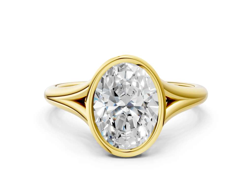 Oval Cut Bezel Set Lab Grown Diamond Engagement Ring with Split Shank| D VS1