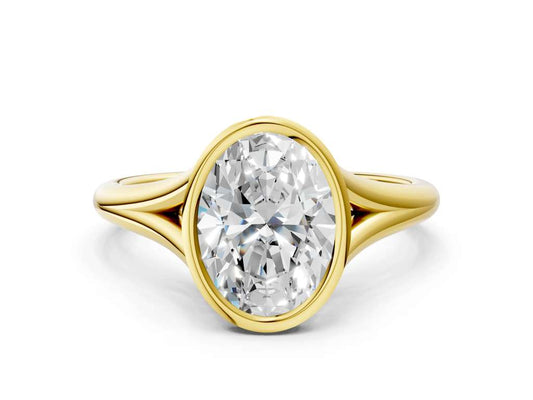 Oval Cut Bezel Set Lab Grown Diamond Engagement Ring with Split Shank| D VS1