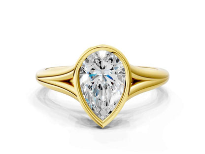 Pear Cut Bezel Set Lab Grown Diamond Engagement Ring with Split Shank| D VS1