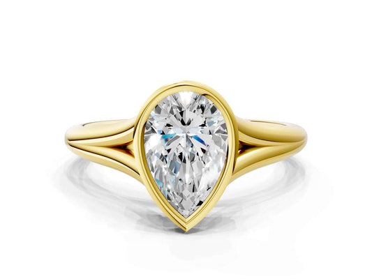 Pear Cut Bezel Set Lab Grown Diamond Engagement Ring with Split Shank| D VS1