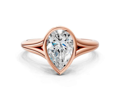Pear Cut Bezel Set Lab Grown Diamond Engagement Ring with Split Shank| D VS1