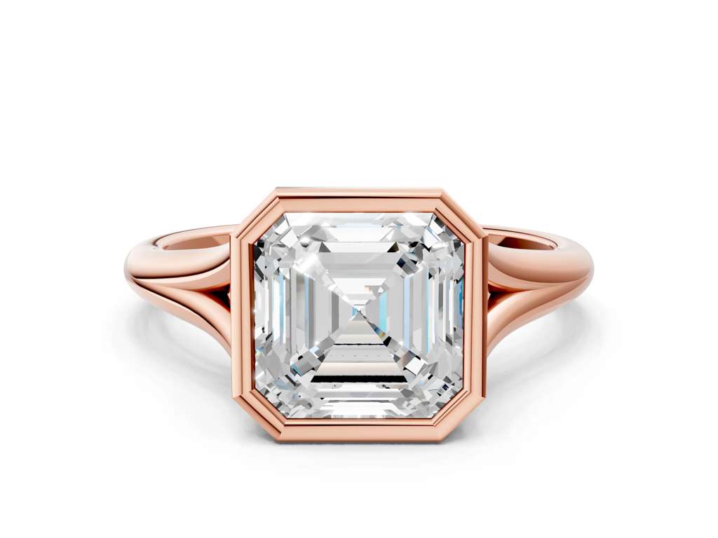Asscher Cut Bezel Set Lab Grown Diamond Engagement Ring with Split Shank| D VS1