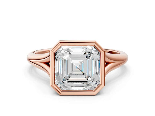 Asscher Cut Bezel Set Lab Grown Diamond Engagement Ring with Split Shank| D VS1 - M&D Signature Jewels