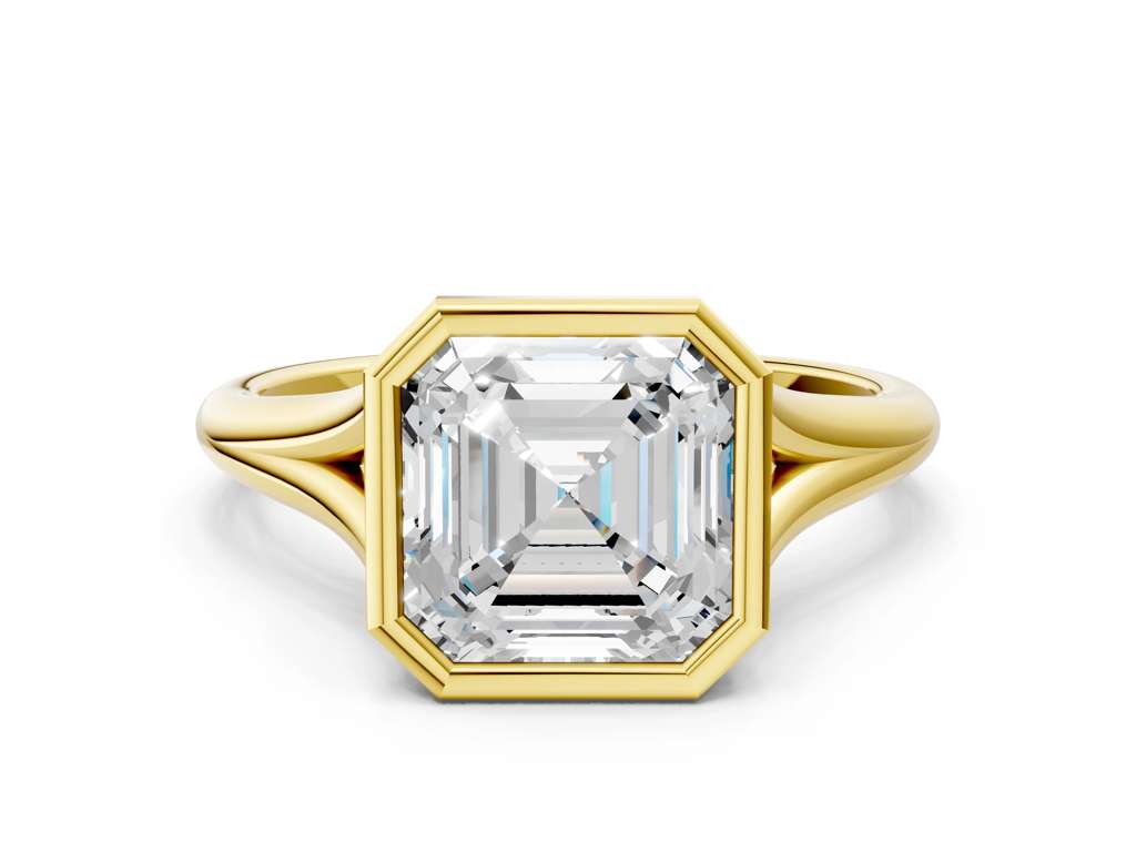 Asscher Cut Bezel Set Lab Grown Diamond Engagement Ring with Split Shank| D VS1