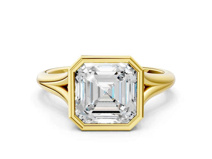 Asscher Cut Bezel Set Lab Grown Diamond Engagement Ring with Split Shank| D VS1