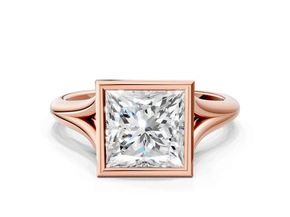 Princess Cut Bezel Set Lab Grown Diamond Engagement Ring with Split Shank| D VS1