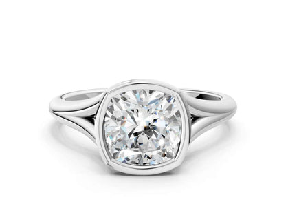 Cushion  Cut Bezel Set Lab Grown Diamond Engagement Ring with Split Shank| D VS1