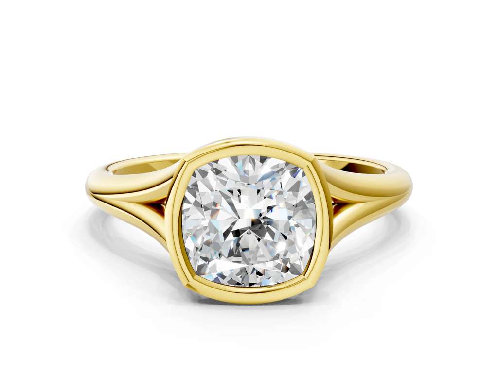 Cushion  Cut Bezel Set Lab Grown Diamond Engagement Ring with Split Shank| D VS1