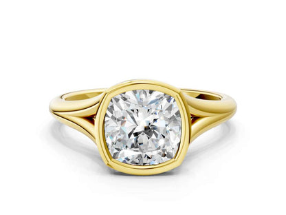 Cushion  Cut Bezel Set Lab Grown Diamond Engagement Ring with Split Shank| D VS1