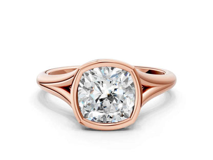 Cushion  Cut Bezel Set Lab Grown Diamond Engagement Ring with Split Shank| D VS1
