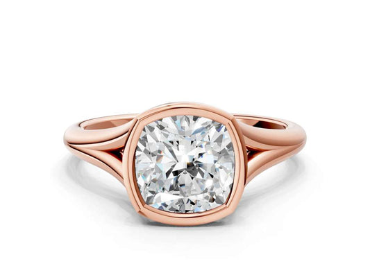 Cushion  Cut Bezel Set Lab Grown Diamond Engagement Ring with Split Shank| D VS1 - M&D Signature Jewels