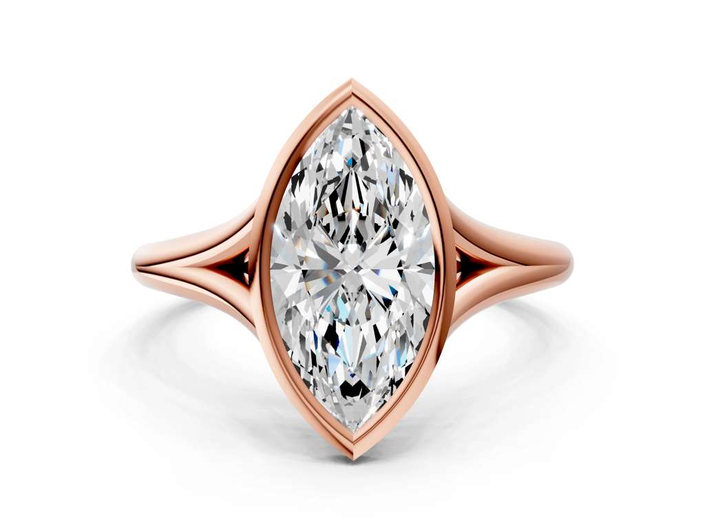 Marquise Cut Bezel Set Lab Grown Diamond Engagement Ring with Split Shank| D VS1