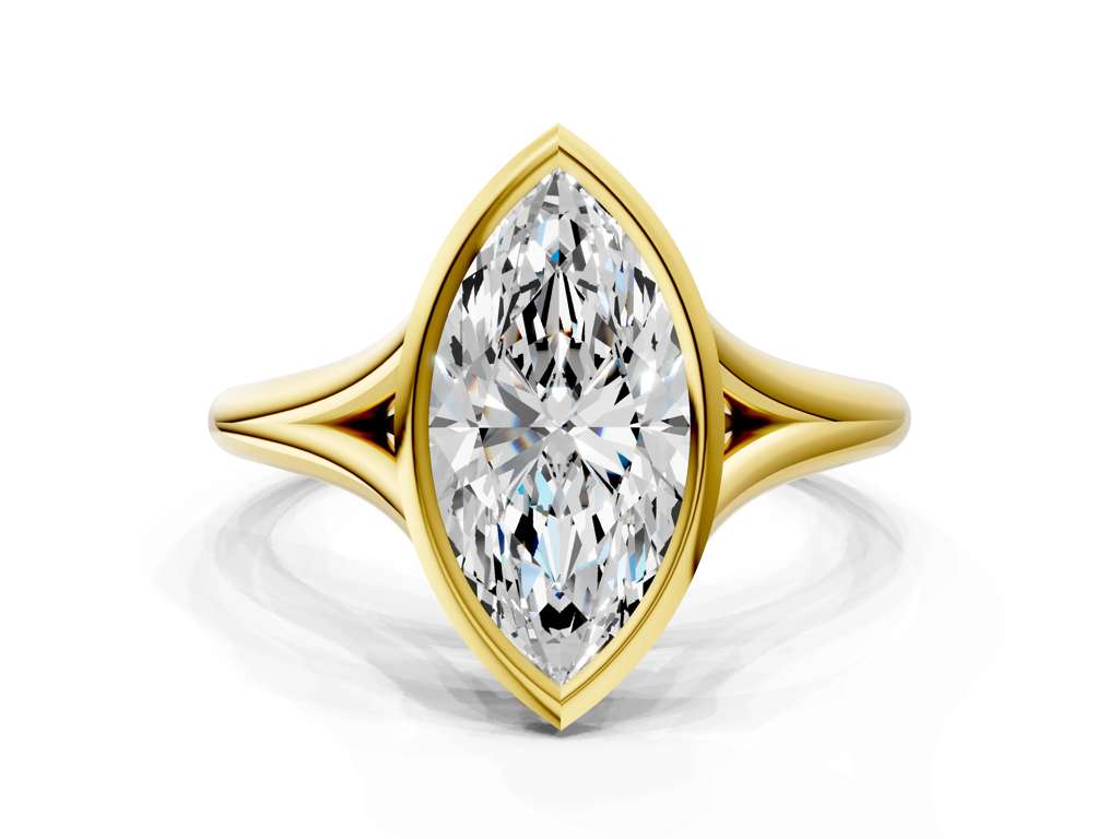 Marquise Cut Bezel Set Lab Grown Diamond Engagement Ring with Split Shank| D VS1