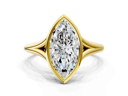 Marquise Cut Bezel Set Lab Grown Diamond Engagement Ring with Split Shank| D VS1
