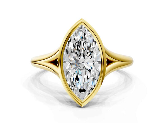 Marquise Cut Bezel Set Lab Grown Diamond Engagement Ring with Split Shank| D VS1
