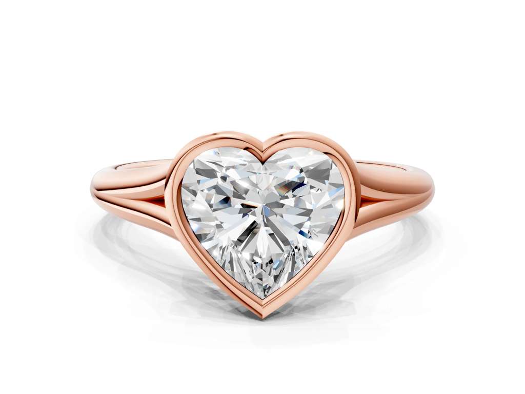 Heart Cut Bezel Set Lab Grown Diamond Engagement Ring with Split Shank| D VS1