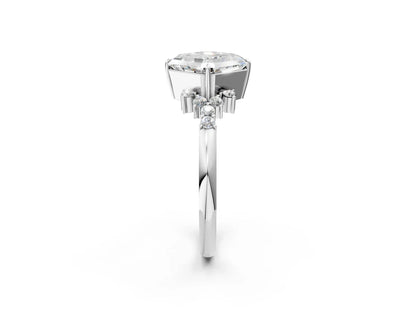 Asscher Cut Lab Diamond Ring with Side Stones and Four-Prong Setting| D VS1