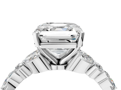 Asscher Cut Lab Diamond Solitaire Ring with Side Stones and Four-Prong Setting| D VS1