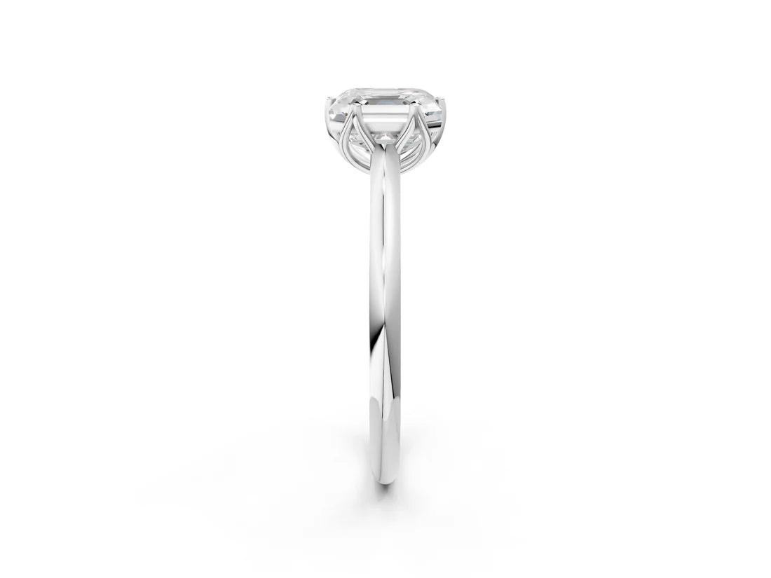Asscher Cut Lab Diamond Solitaire Ring with Flower Prong Setting and Classic Band| D VS1