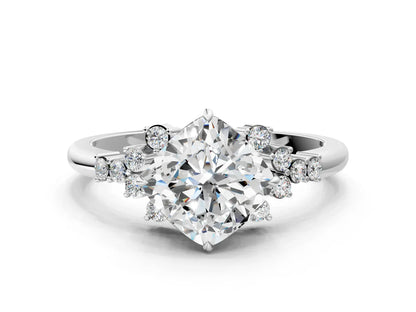 Cushion Cut Lab Diamond Ring with Side Stones and Four-Prong Setting| D VS1