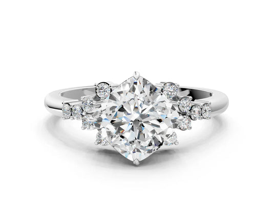Cushion Cut Lab Diamond Ring with Side Stones and Four-Prong Setting| D VS1