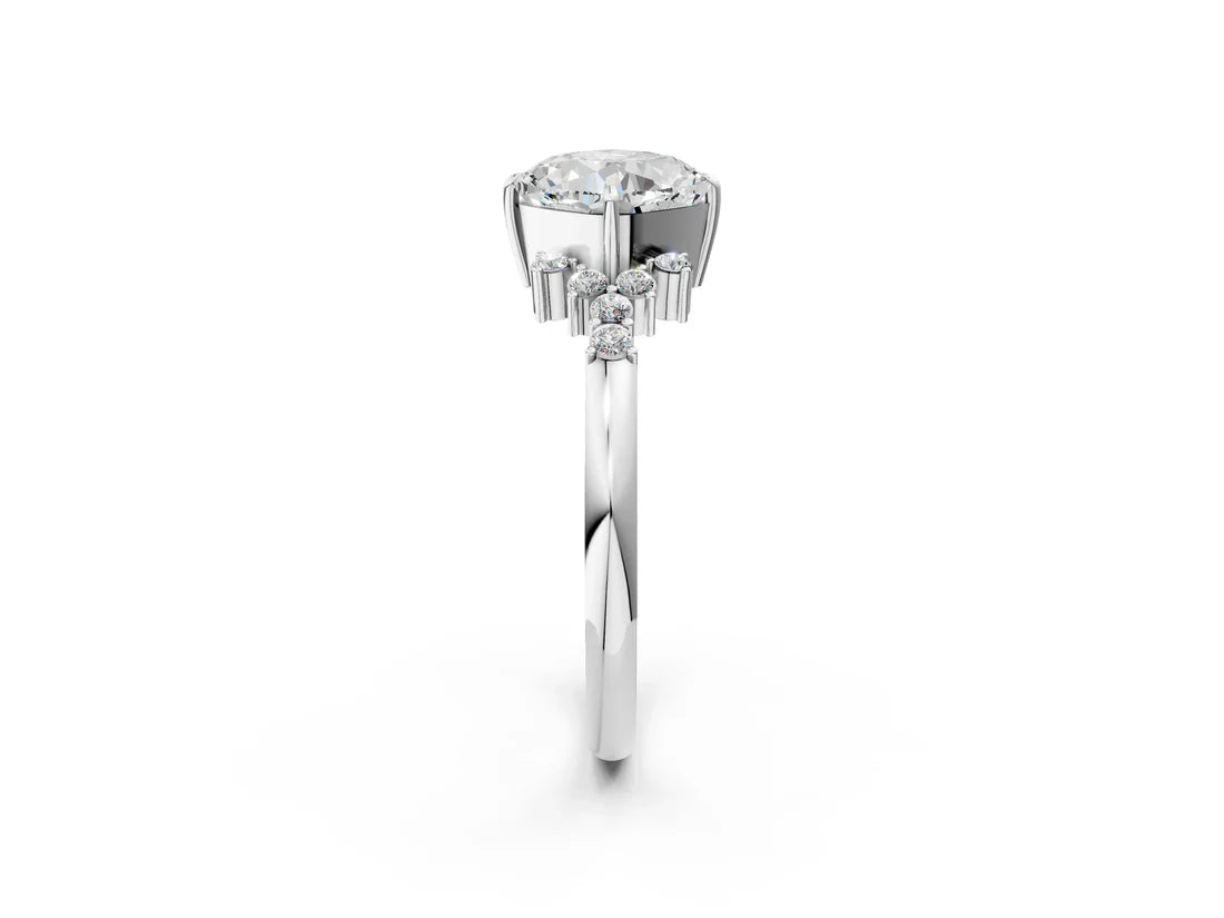 Cushion Cut Lab Diamond Ring with Side Stones and Four-Prong Setting| D VS1