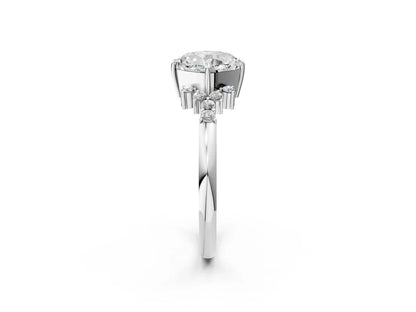 Cushion Cut Lab Diamond Ring with Side Stones and Four-Prong Setting| D VS1