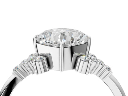 Cushion Cut Lab Diamond Ring with Side Stones and Four-Prong Setting| D VS1