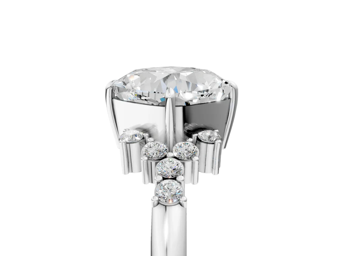 Cushion Cut Lab Diamond Ring with Side Stones and Four-Prong Setting| D VS1