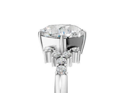 Cushion Cut Lab Diamond Ring with Side Stones and Four-Prong Setting| D VS1