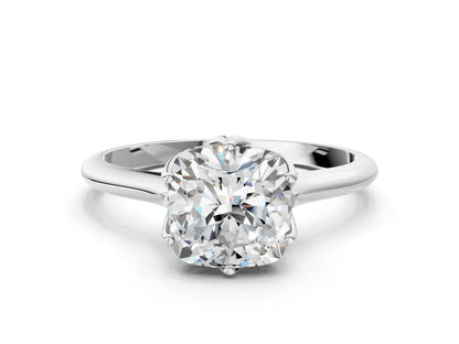 Cushion Cut Lab Diamond Solitaire Ring with Flower Prong Setting and Classic Band| D VS1