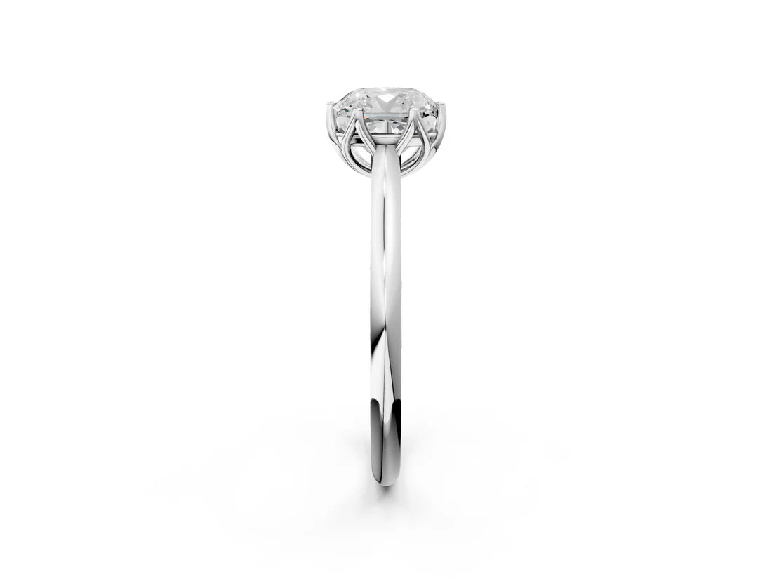 Cushion Cut Lab Diamond Solitaire Ring with Flower Prong Setting and Classic Band| D VS1