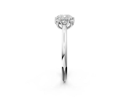 Cushion Cut Lab Diamond Solitaire Ring with Flower Prong Setting and Classic Band| D VS1