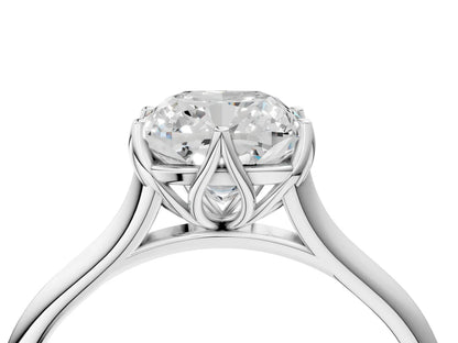 Cushion Cut Lab Diamond Solitaire Ring with Flower Prong Setting and Classic Band| D VS1