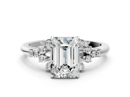 Emerald Cut Lab Diamond Ring with Side Stones and Four-Prong Setting| D VS1