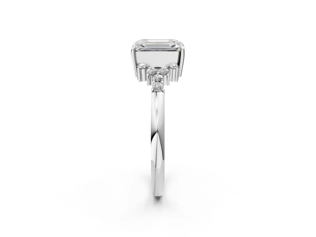 Emerald Cut Lab Diamond Ring with Side Stones and Four-Prong Setting| D VS1