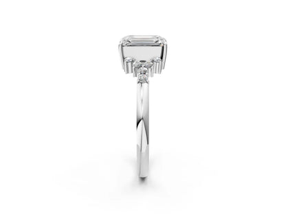 Emerald Cut Lab Diamond Ring with Side Stones and Four-Prong Setting| D VS1