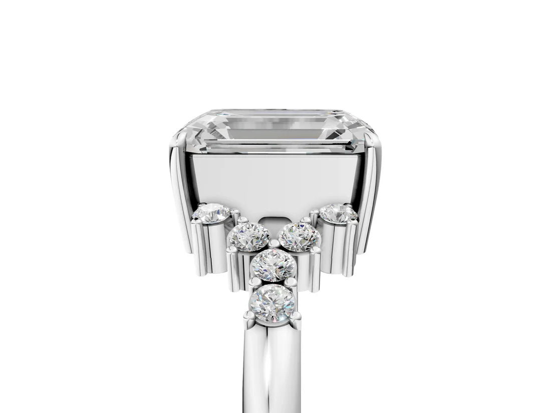 Emerald Cut Lab Diamond Ring with Side Stones and Four-Prong Setting| D VS1