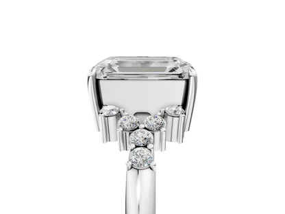 Emerald Cut Lab Diamond Ring with Side Stones and Four-Prong Setting| D VS1