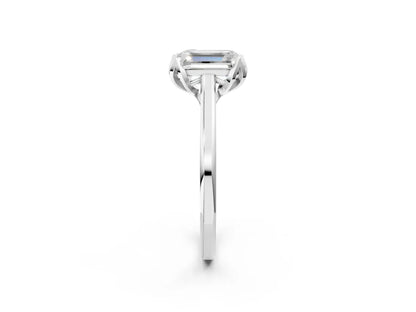 Emerald Cut Lab Diamond Solitaire Ring with Flower Prong Setting and Classic Band| D VS1