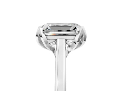 Emerald Cut Lab Diamond Solitaire Ring with Flower Prong Setting and Classic Band| D VS1