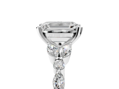 Emerald Cut Lab Diamond Solitaire Ring with Side Stones and Four-Prong Setting| D VS1