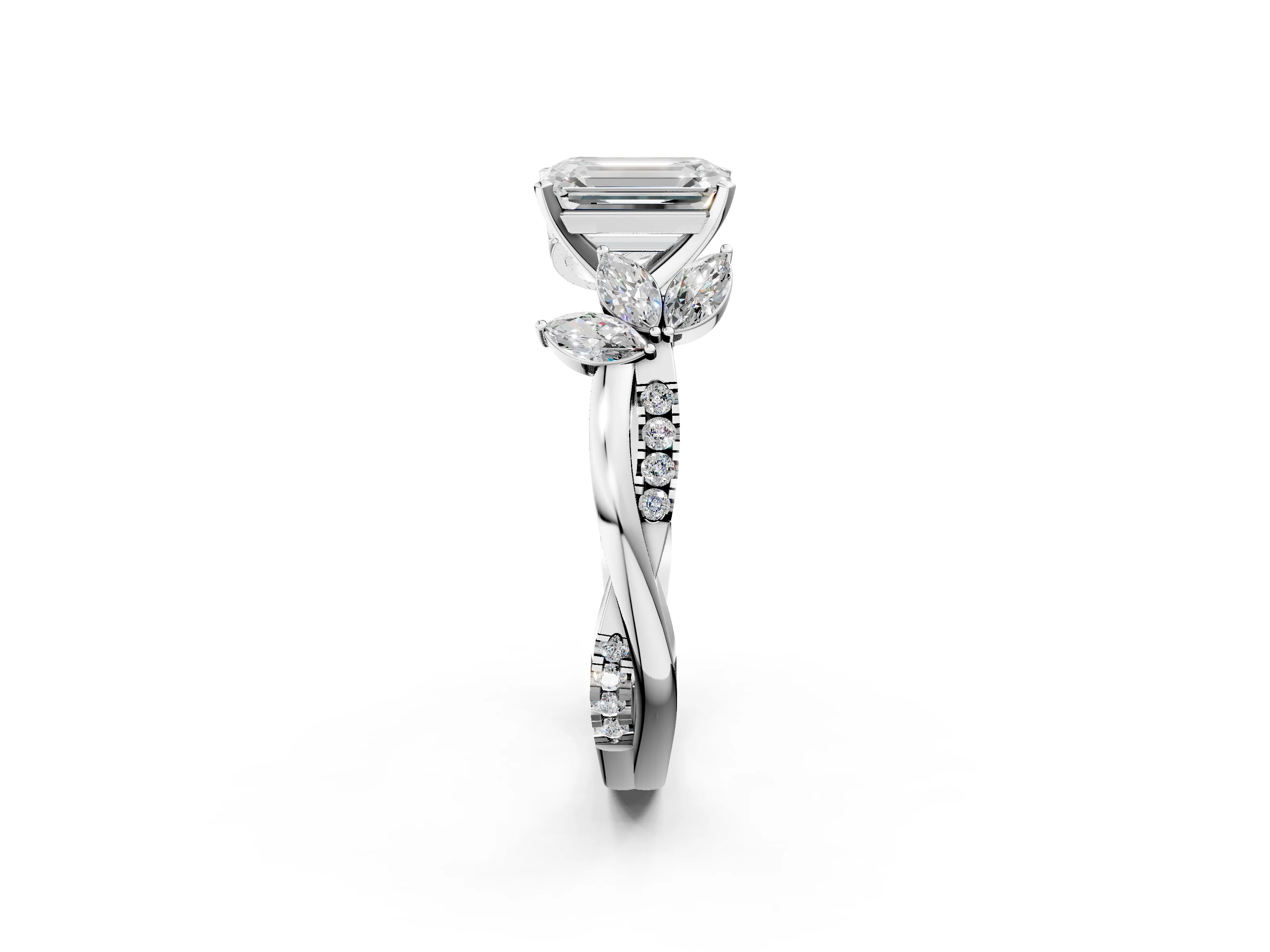 EMERALAD FLORAL NATURE INSPIRED CHANNEL RING